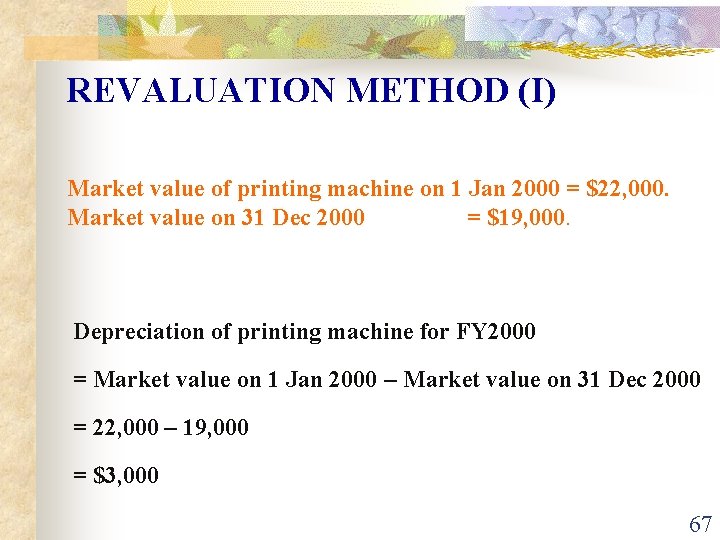 REVALUATION METHOD (I) Market value of printing machine on 1 Jan 2000 = $22,