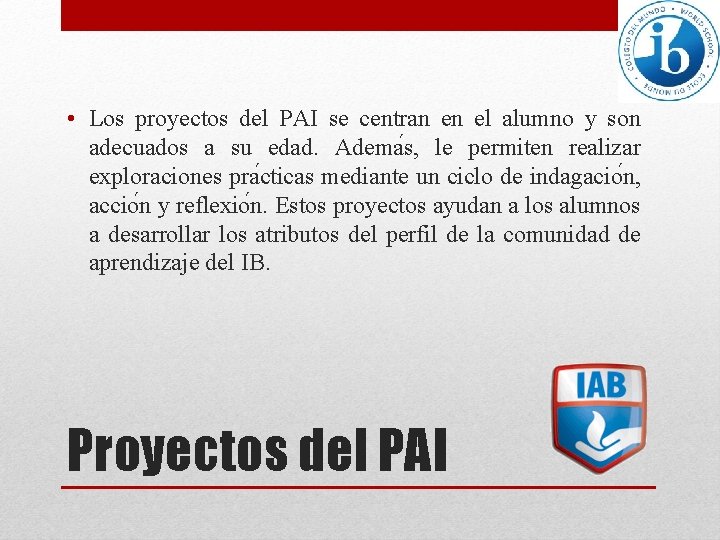  • Los proyectos del PAI se centran en el alumno y son adecuados