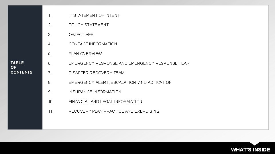 TABLE OF CONTENTS 1. IT STATEMENT OF INTENT 2. POLICY STATEMENT 3. OBJECTIVES 4.