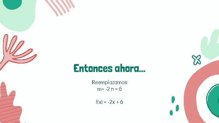 Entonces ahora. . . Reemplazamos m= -2 n = 6 f(x) = -2 x