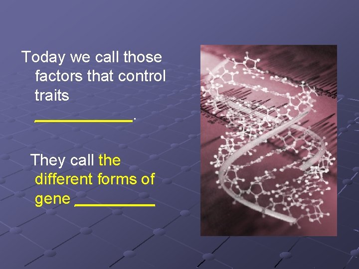 Today we call those factors that control traits ______. They call the different forms