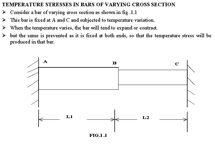 TEMPERATURE STRESSES IN BARS OF VARYING CROSS SECTION Ø Consider a bar of varying