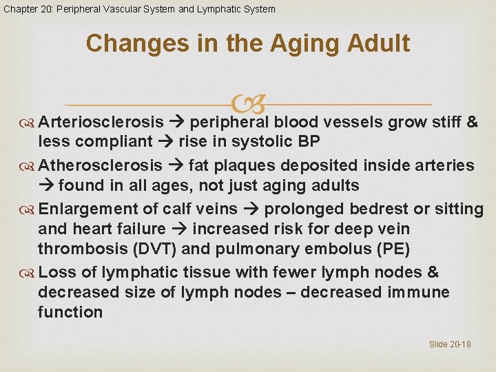 Chapter 20: Peripheral Vascular System and Lymphatic System Changes in the Aging Adult Arteriosclerosis