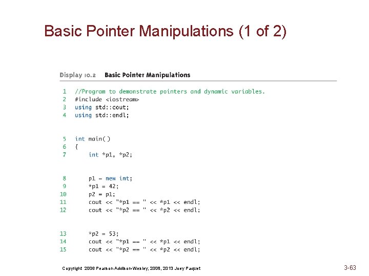 Basic Pointer Manipulations (1 of 2) Copyright 2006 Pearson Addison-Wesley, 2008, 2013 Joey Paquet