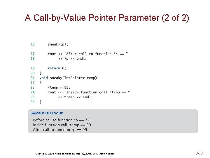 A Call-by-Value Pointer Parameter (2 of 2) Copyright 2006 Pearson Addison-Wesley, 2008, 2013 Joey