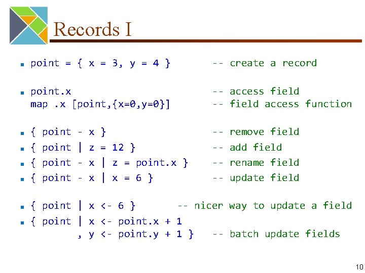 Records I ■ ■ ■ ■ point = { x = 3, y =