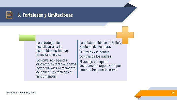 6. Fortalezas y Limitaciones La estrategia de socialización a la comunidad no fue tan