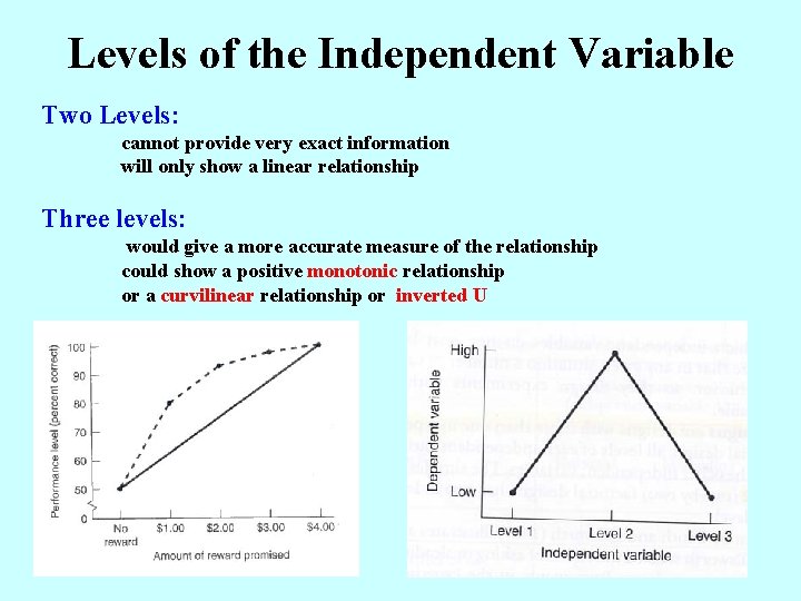 Levels of the Independent Variable Two Levels: cannot provide very exact information will only