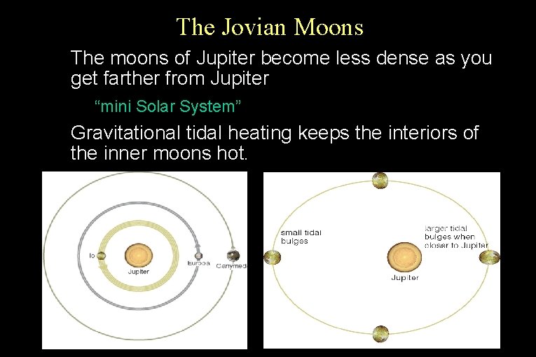 The Jovian Moons • The moons of Jupiter become less dense as you get
