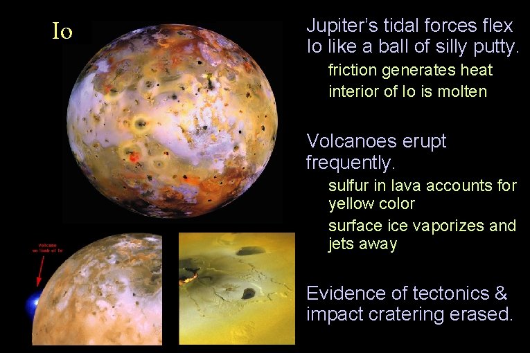 Io �� • Jupiter’s tidal forces flex Io like a ball of silly putty.