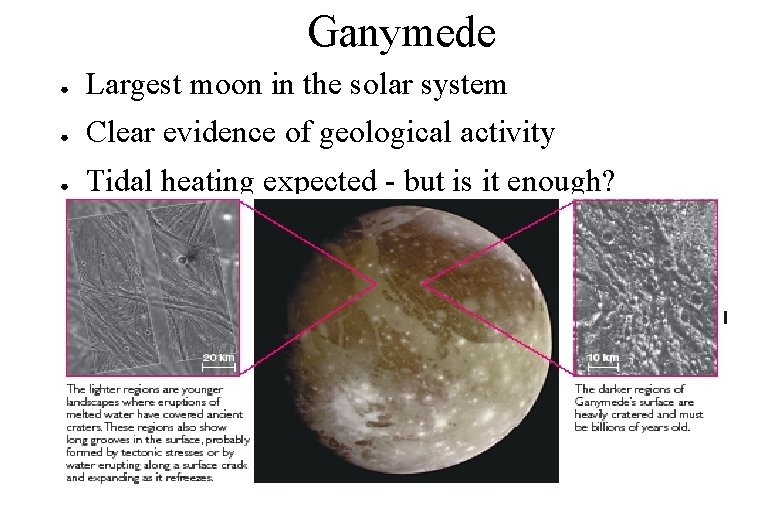 Ganymede ● Largest moon in the solar system ● Clear evidence of geological activity