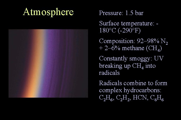 Atmosphere ● ● ● Pressure: 1. 5 bar Surface temperature: 180 C (-290 F)