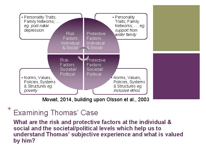  • Personality Traits; Family Networks; . . eg. post-natal depression • Norms, Values,