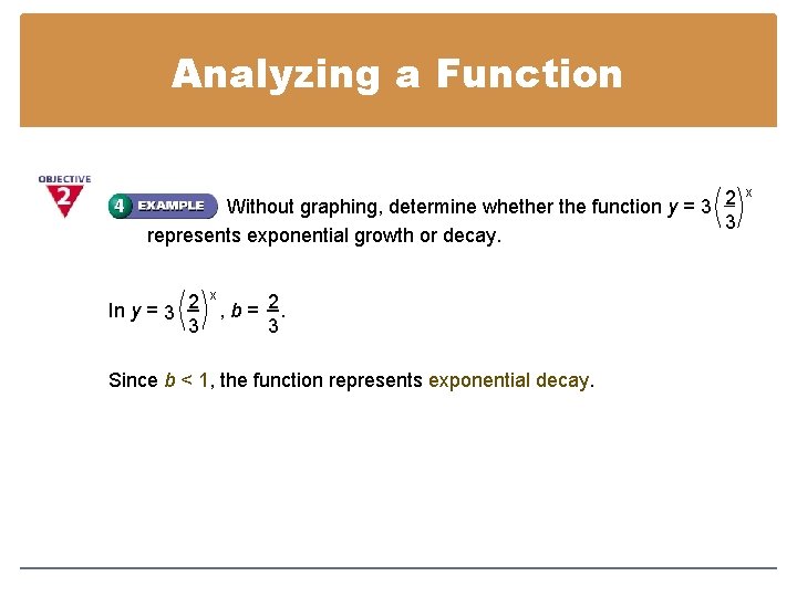 Analyzing a Function Without graphing, determine whether the function y = 3 2 3