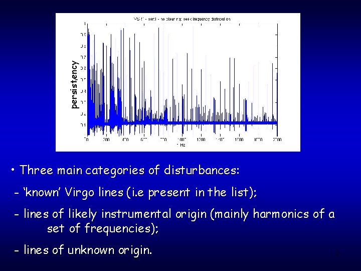 persistency • Three main categories of disturbances: - ‘known’ Virgo lines (i. e present persistency • Three main categories of disturbances: - ‘known’ Virgo lines (i. e present