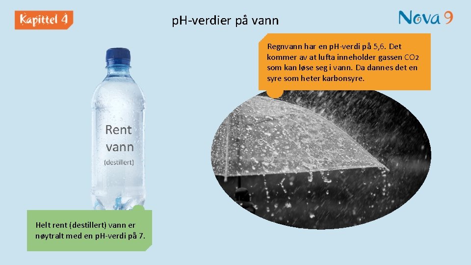 p. H-verdier på vann Regnvann har en p. H-verdi på 5, 6. Det kommer