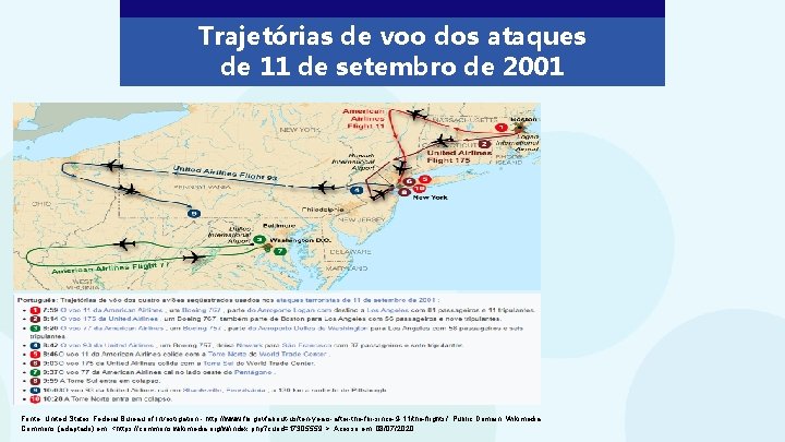 Trajetórias de voo dos ataques de 11 de setembro de 2001 Fonte: United States