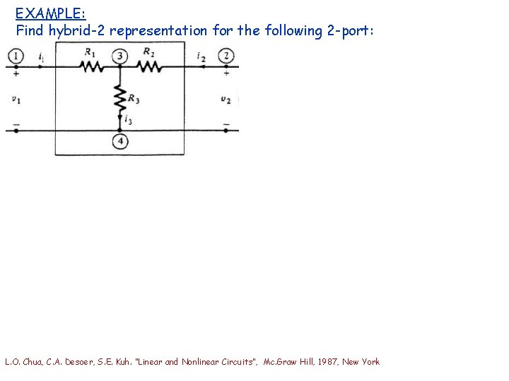 EXAMPLE: Find hybrid-2 representation for the following 2 -port: L. O. Chua, C. A.