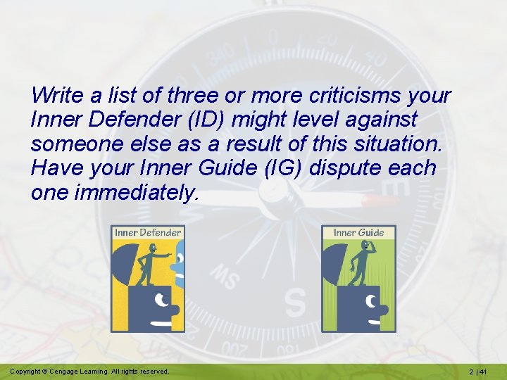 Write a list of three or more criticisms your Inner Defender (ID) might level