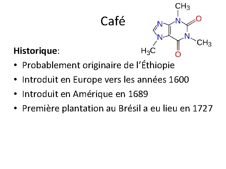 Café Historique: • Probablement originaire de l’Éthiopie • Introduit en Europe vers les années