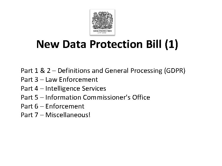 New Data Protection Bill (1) Part 1 & 2 – Definitions and General Processing