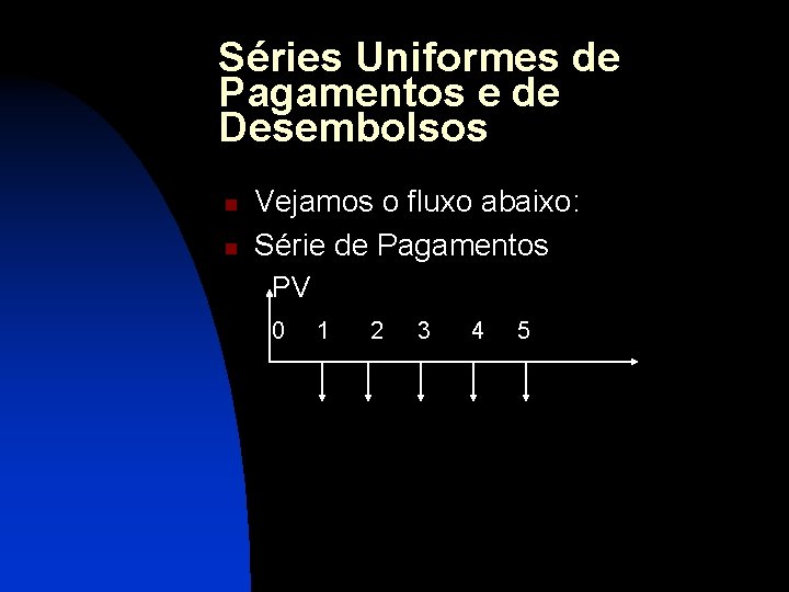 Séries Uniformes de Pagamentos e de Desembolsos n n Vejamos o fluxo abaixo: Série