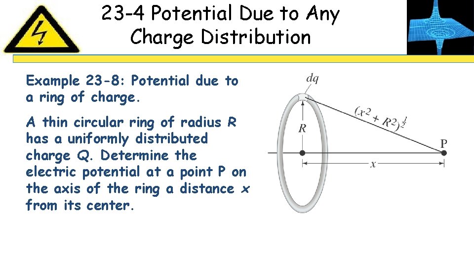 23 -4 Potential Due to Any Charge Distribution Example 23 -8: Potential due to