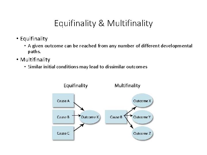 Equifinality & Multifinality • Equifinality • A given outcome can be reached from any