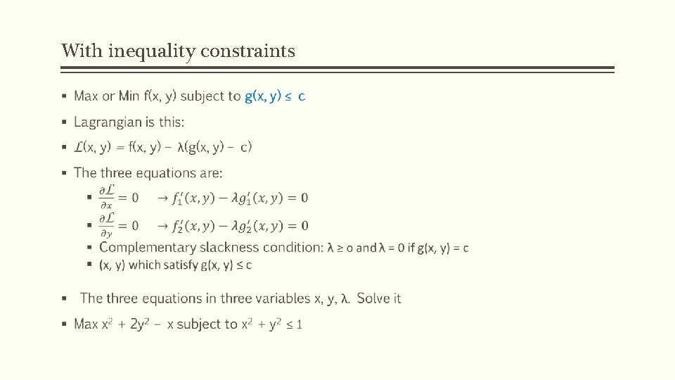 With inequality constraints § 