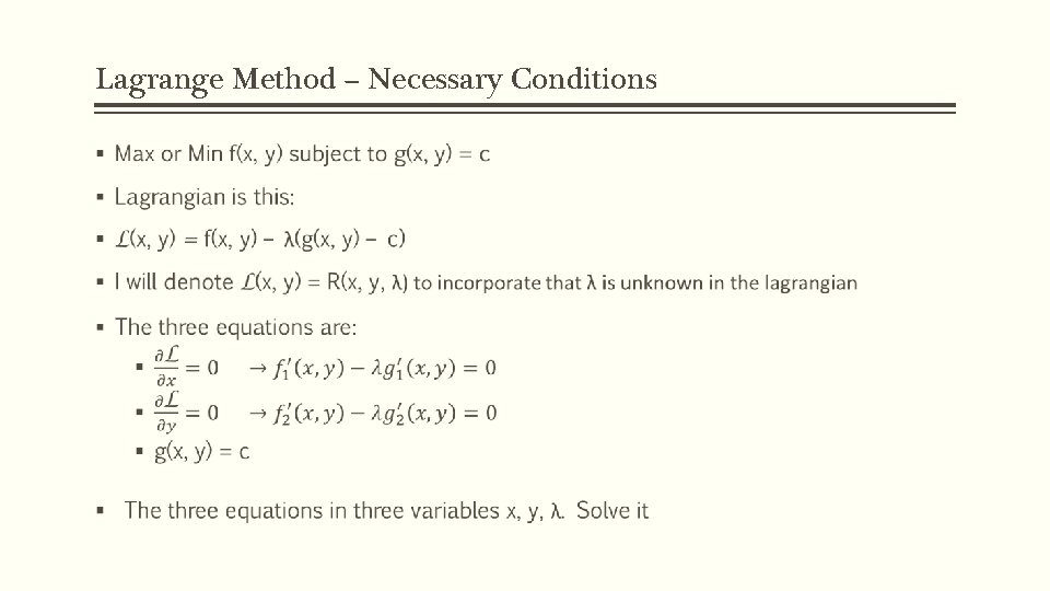 Lagrange Method – Necessary Conditions § 