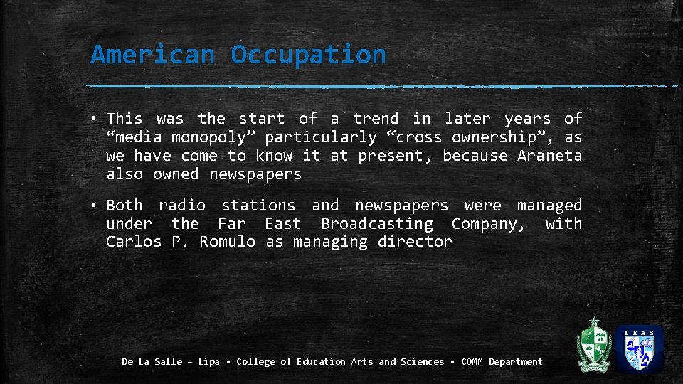 American Occupation ▪ This was the start of a trend in later years of
