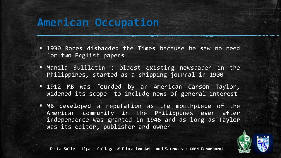 American Occupation 1930 Roces disbanded the Times bacause he saw no need for two