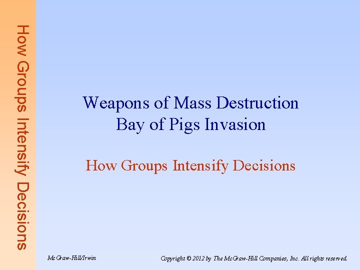 How Groups Intensify Decisions Weapons of Mass Destruction Bay of Pigs Invasion How Groups