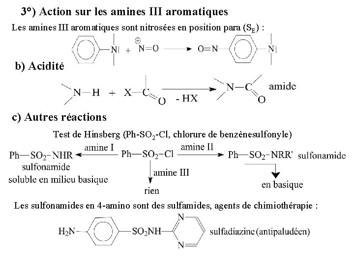 3°) Action sur les amines III aromatiques Les amines III aromatiques sont nitrosées en