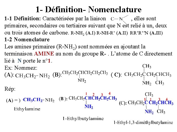 1 - Définition- Nomenclature 1 -1 Définition: Caractérisées par la liaison , elles sont