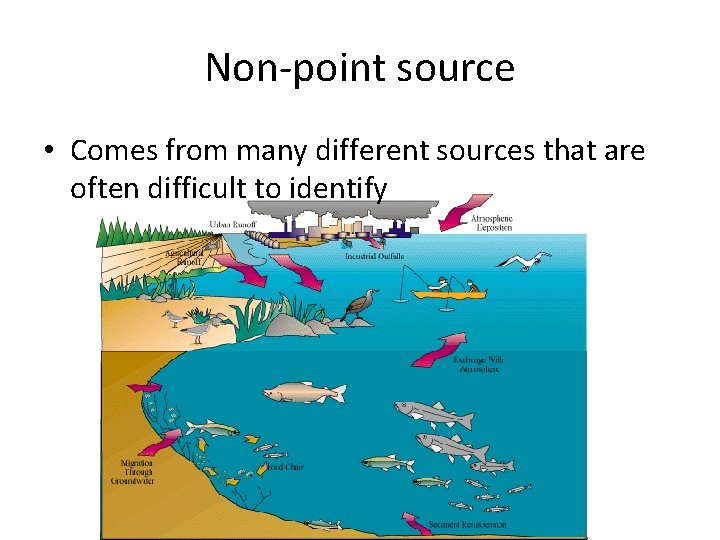 Non-point source • Comes from many different sources that are often difficult to identify
