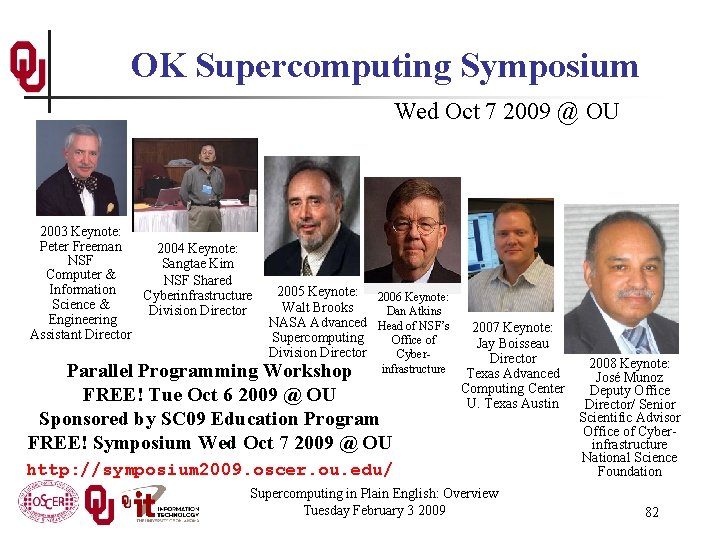 OK Supercomputing Symposium Wed Oct 7 2009 @ OU Over 235 registrations already! Over