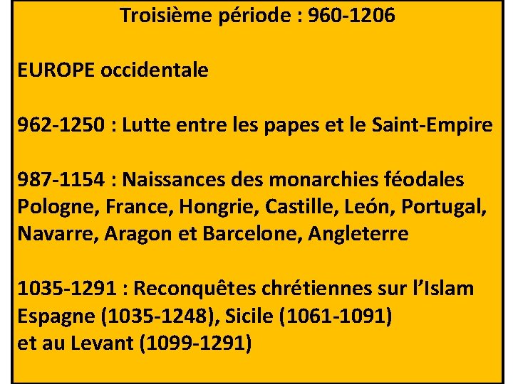 Troisième période : 960 -1206 EUROPE occidentale 962 -1250 : Lutte entre les papes