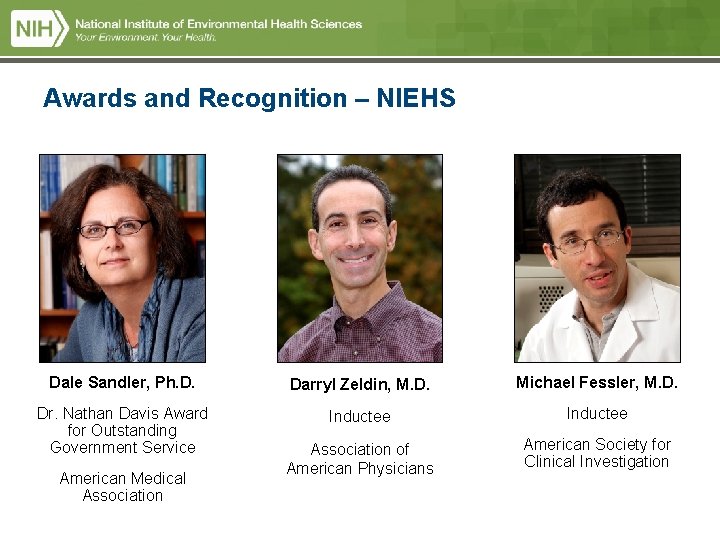Awards and Recognition – NIEHS Dale Sandler, Ph. D. Darryl Zeldin, M. D. Michael Awards and Recognition – NIEHS Dale Sandler, Ph. D. Darryl Zeldin, M. D. Michael