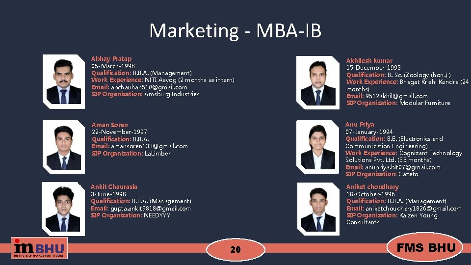 Marketing - MBA-IB Abhay Pratap 05 -March-1998 Qualification: B. B. A. (Management) Work Experience: