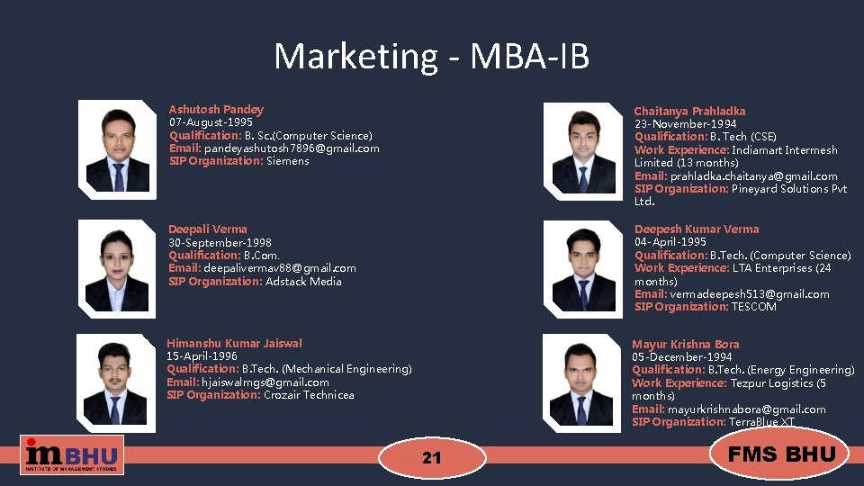 Marketing - MBA-IB Ashutosh Pandey 07 -August-1995 Qualification: B. Sc. (Computer Science) Email: pandeyashutosh