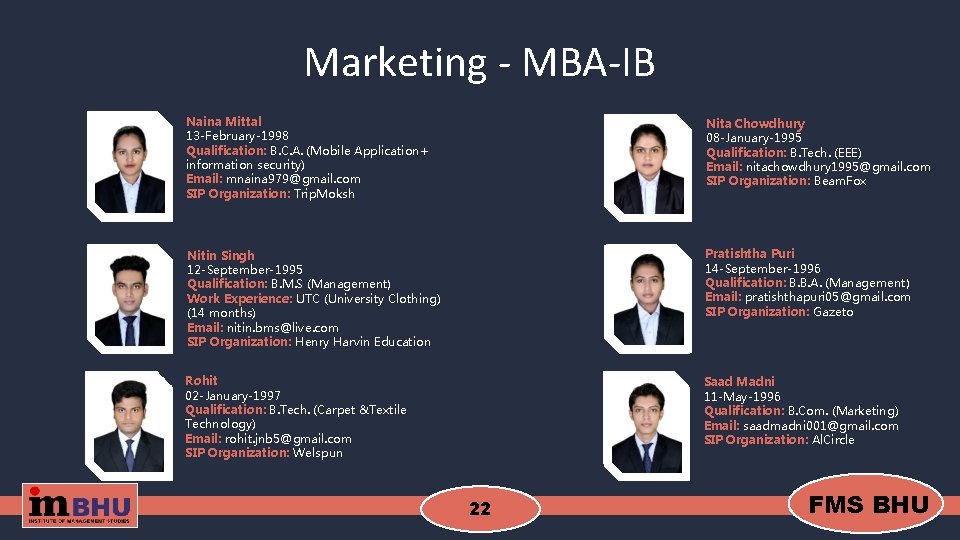 Marketing - MBA-IB Naina Mittal 13 -February-1998 Qualification: B. C. A. (Mobile Application+ information