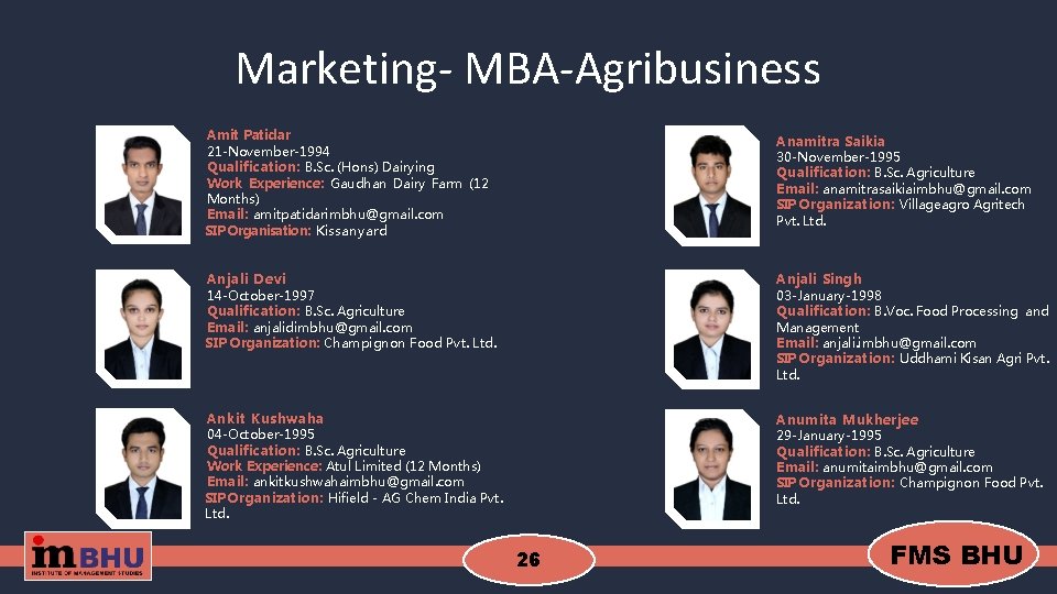 Marketing- MBA-Agribusiness Amit Patidar 21 -November-1994 Qualification: B. Sc. (Hons) Dairying Work Experience: Gaudhan