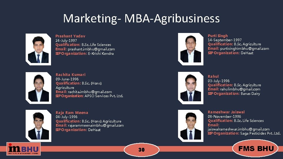 Marketing- MBA-Agribusiness Prashant Yadav 24 -July-1997 Qualification: B. Sc. Life Sciences Email: prashant. imbhu@gmail.