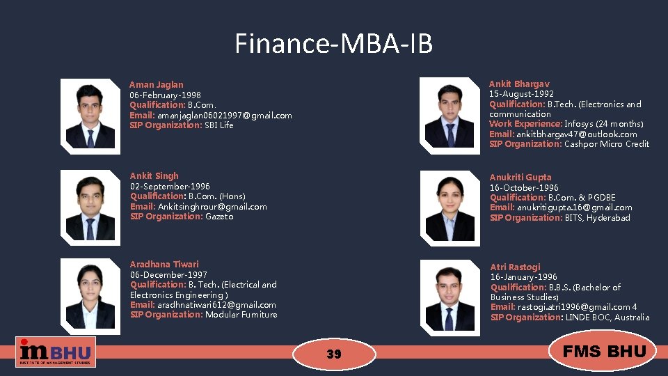 Finance-MBA-IB Aman Jaglan 06 -February-1998 Qualification: B. Com. Email: amanjaglan 06021997@gmail. com SIP Organization: