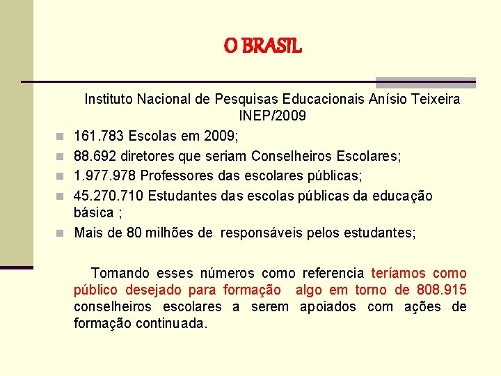 O BRASIL n n n Instituto Nacional de Pesquisas Educacionais Anísio Teixeira INEP/2009 161.