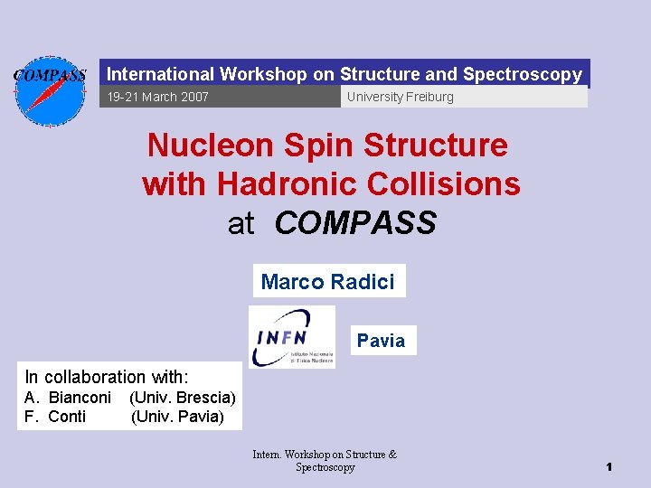 International Workshop on Structure and Spectroscopy 19 -21 March 2007 University Freiburg Nucleon Spin