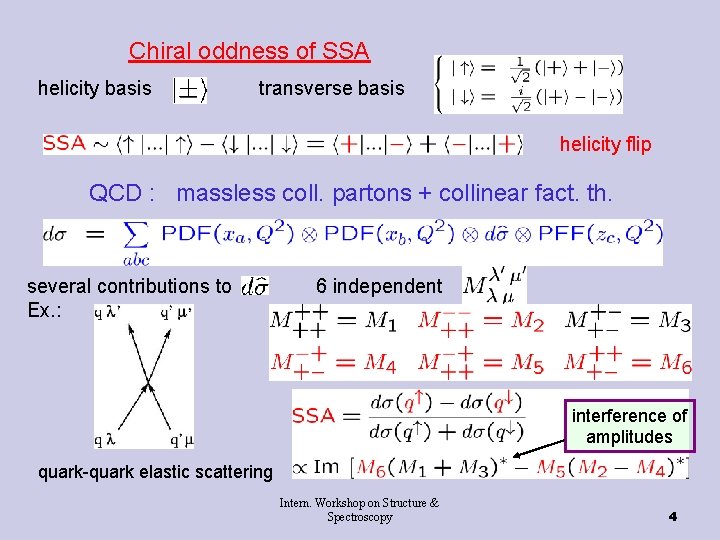Chiral oddness of SSA helicity basis transverse basis helicity flip QCD : massless coll.