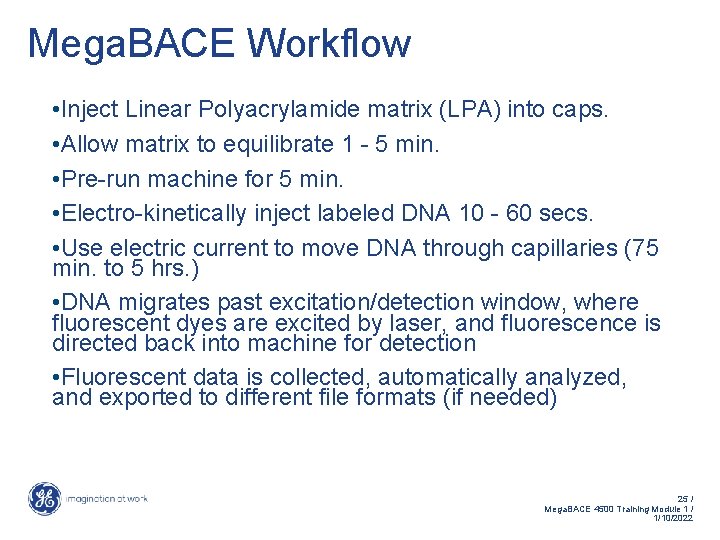 Mega. BACE Workflow • Inject Linear Polyacrylamide matrix (LPA) into caps. • Allow matrix