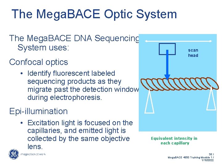 The Mega. BACE Optic System The Mega. BACE DNA Sequencing System uses: Confocal optics